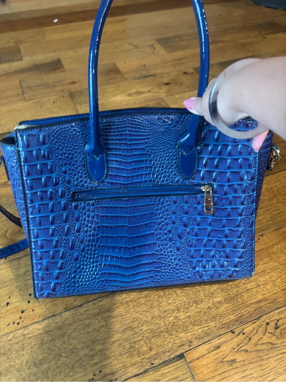Classic Women’s Croc-Embossed Faux Leather Structured Tote Bag - Royal Blue
